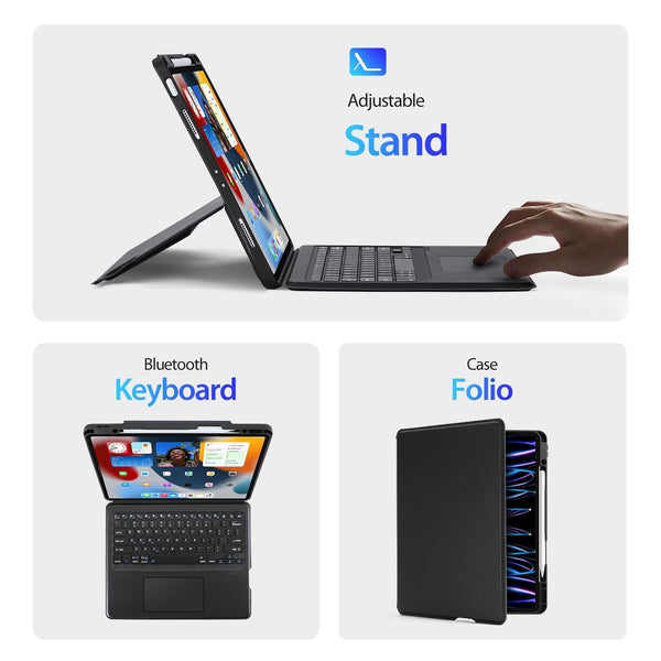 Wireless Bluetooth Keyboard Tablet Case For Ipad Pro 12.9 Magnetic Black Laptop Cases & Bags