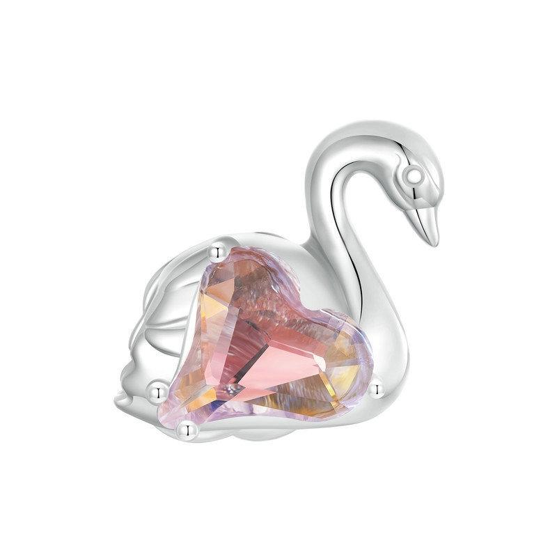 925 Sterling Silver Platinum Plated Pink Swan Rose Diy Beads Charms & Pendants