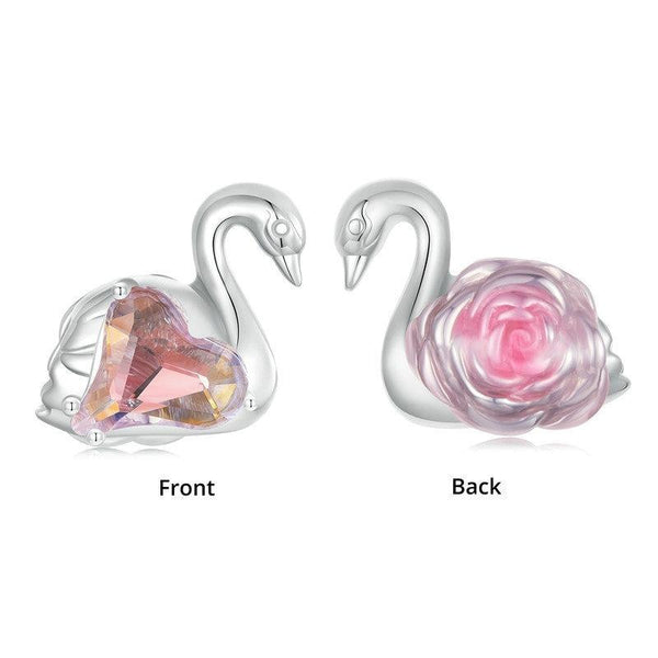 925 Sterling Silver Platinum Plated Pink Swan Rose Diy Beads Charms & Pendants