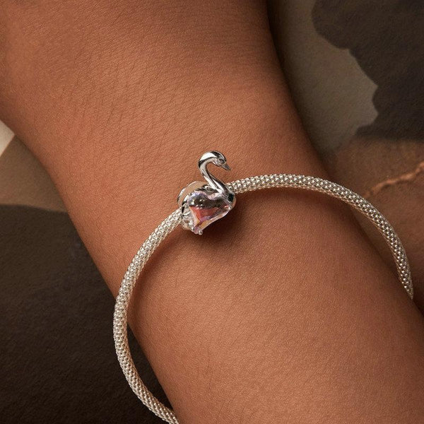 925 Sterling Silver Platinum Plated Pink Swan Rose Diy Beads Charms & Pendants