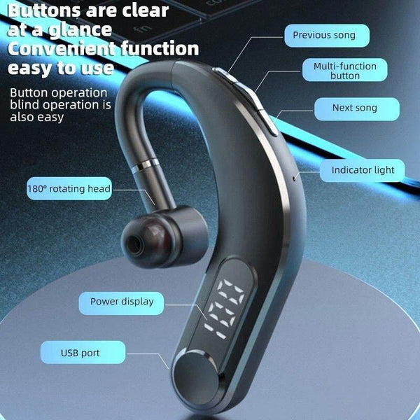 Waterproof Bluetooth Earphones With Led Display Black Earbuds