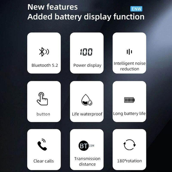 Waterproof Bluetooth Earphones With Led Display Black Earbuds