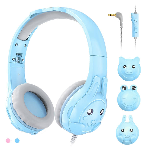 Kids Wired Over Ear Earphone With Mic 1.5M Blue Wired Earphones