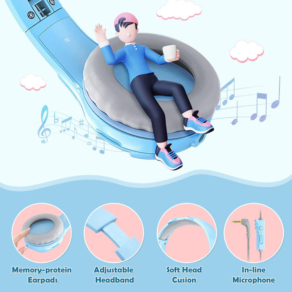 Kids Wired Over Ear Earphone With Mic 1.5M Blue Wired Earphones