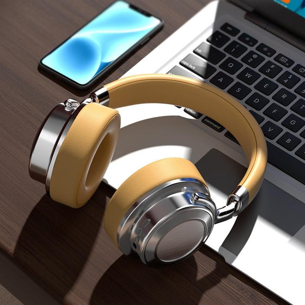 Retro Wireless Bluetooth Headset Metal Mounted Silver Brown Headsets