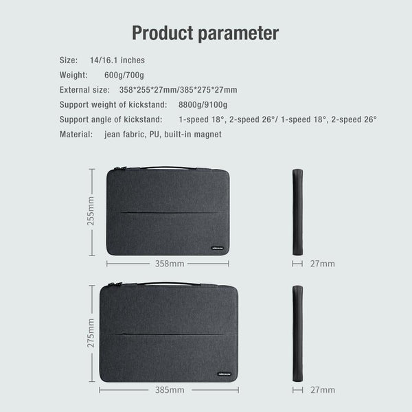 14.0 Inch Commuter Laptop Sleeve Multifunctional Dark Gray Laptop Cases & Bags