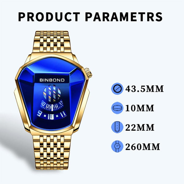 Black Steel Belt Men Watch With Live Technology Full Gold Blue Face Watches
