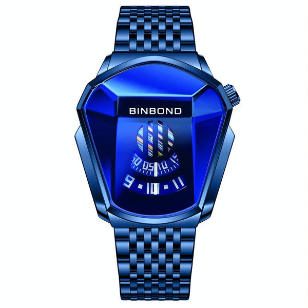 Black Steel Belt Men Watch With Live Technology Full Gold Blue Face Watches