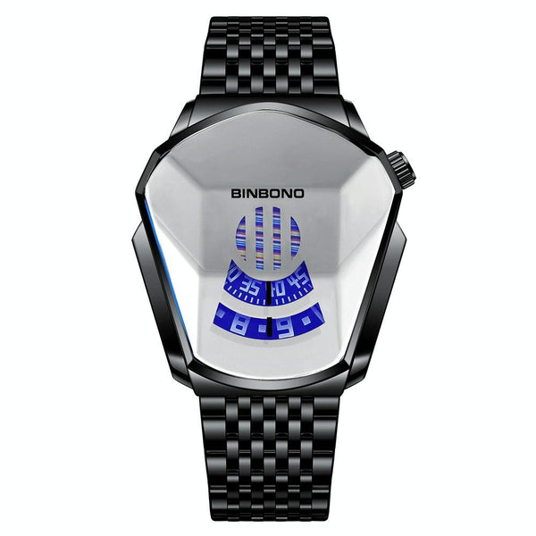Black Steel Belt Men Watch With Live Technology Full Gold Blue Face Watches