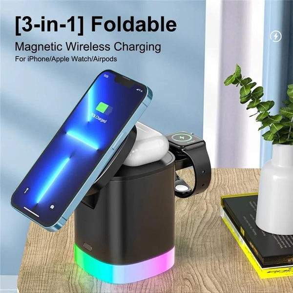 3 In 1 Magnetic Wireless Charger For Iphone Iwatch Airpods White Chargers & Docking Stations