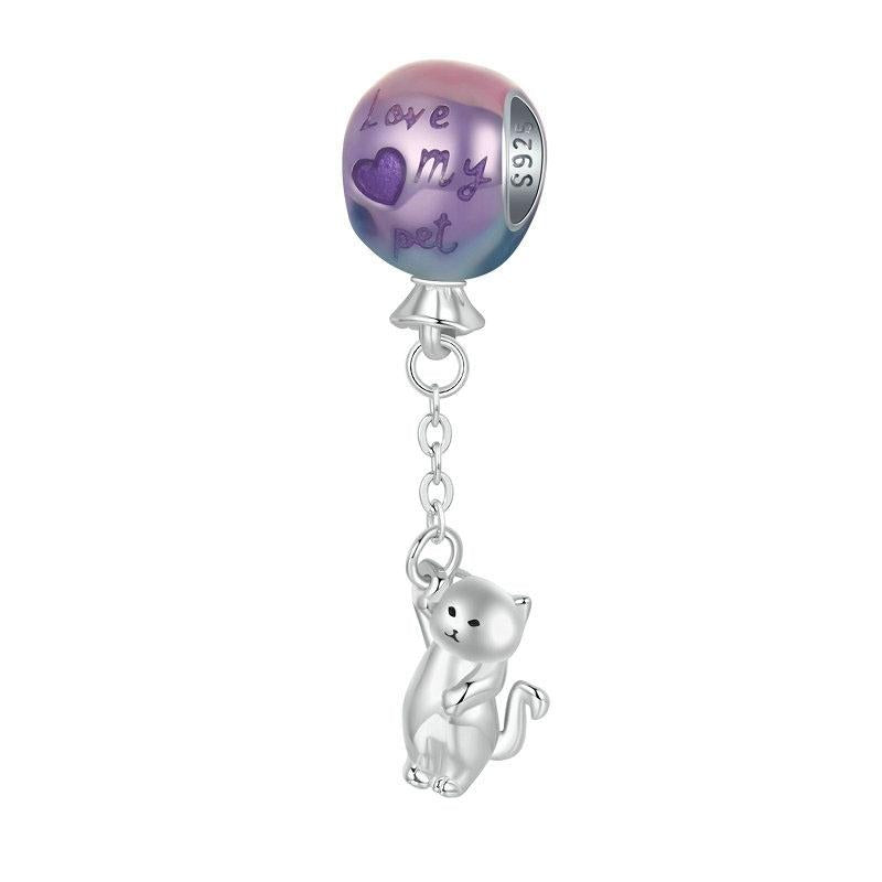 925 Sterling Silver Hot Air Balloon Cat Pendant Charms & Pendants