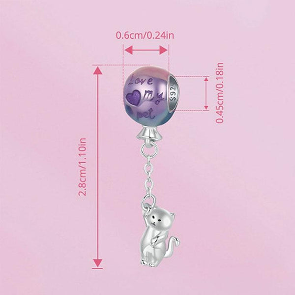 925 Sterling Silver Hot Air Balloon Cat Pendant Charms & Pendants