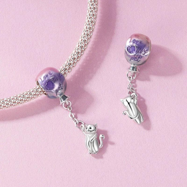925 Sterling Silver Hot Air Balloon Cat Pendant Charms & Pendants