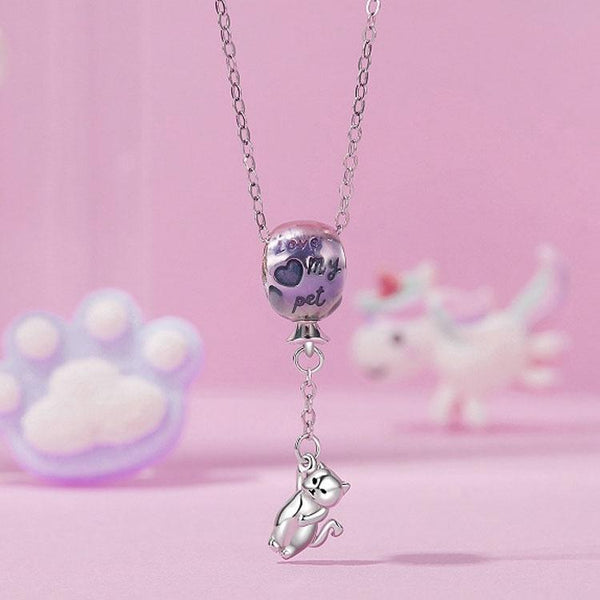 925 Sterling Silver Hot Air Balloon Cat Pendant Charms & Pendants