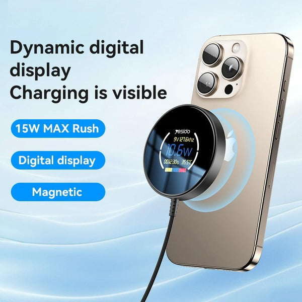 15W Magnetic Wireless Charger With Digital Display 1.2M Chargers & Cradles