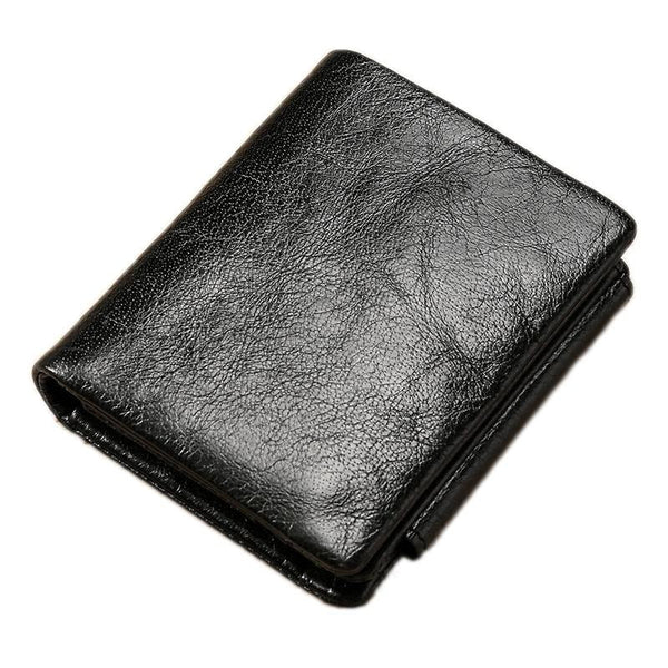 Men Rfid Leather Tri Fold Wallet Genuine Black Wallets