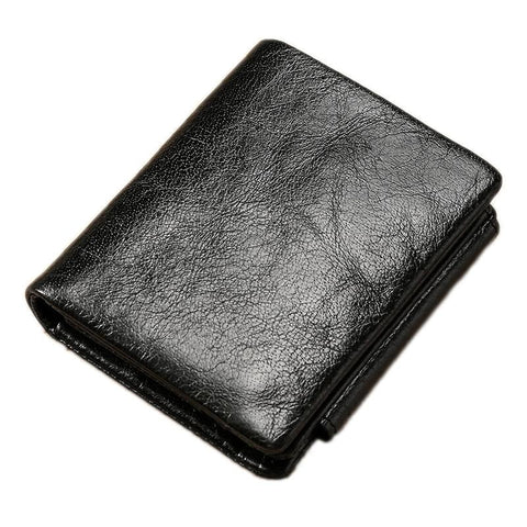 Men Rfid Leather Tri Fold Wallet Genuine Black Wallets