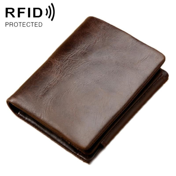 Men Rfid Leather Tri Fold Wallet Genuine Black Wallets