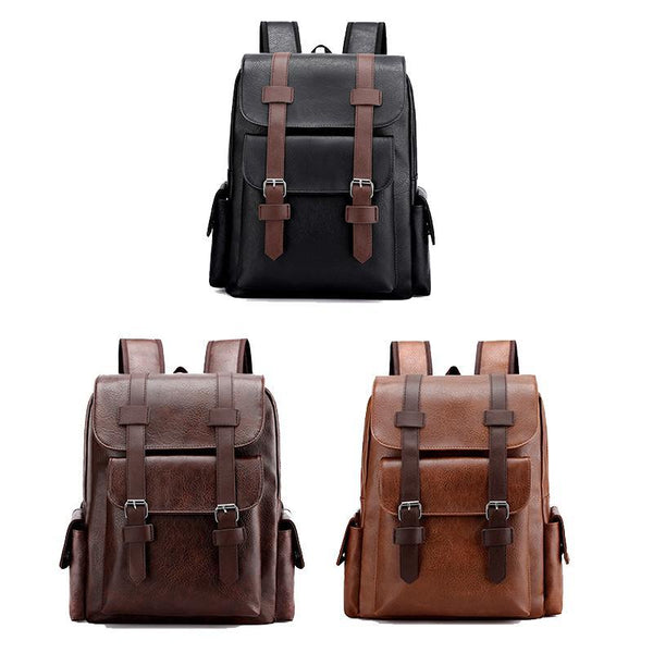 Parallel Large Capacity Pu Leather Laptop Backpack For Travel & School Black Laptop Cases & Bags