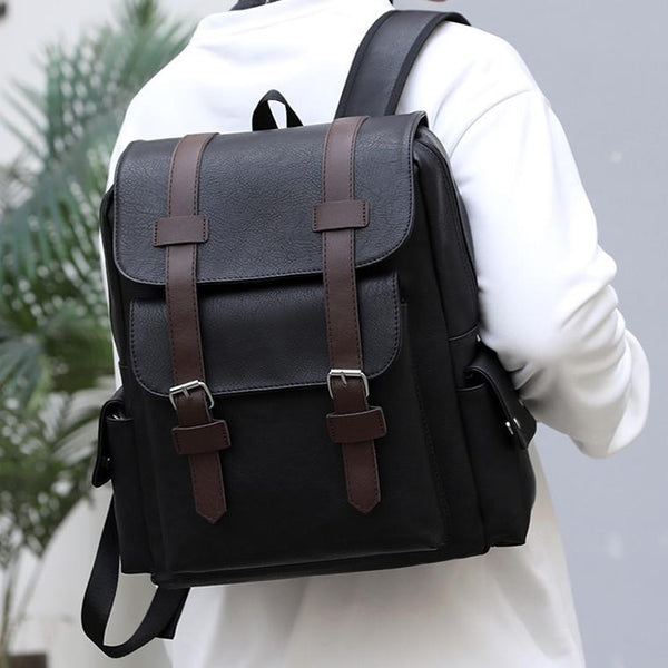 Parallel Large Capacity Pu Leather Laptop Backpack For Travel & School Black Laptop Cases & Bags