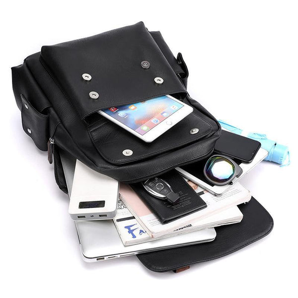 Parallel Large Capacity Pu Leather Laptop Backpack For Travel & School Black Laptop Cases & Bags
