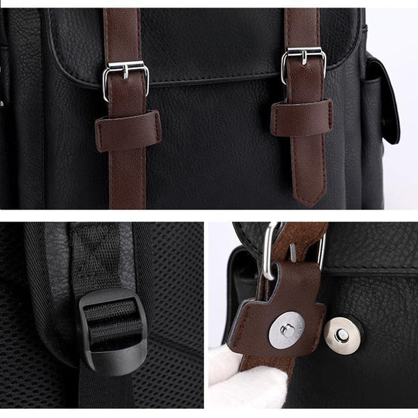 Parallel Large Capacity Pu Leather Laptop Backpack For Travel & School Black Laptop Cases & Bags