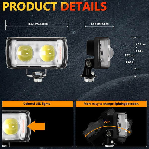 11W Three Sided Flash Motorcycle Spotlight Black With Led Warning Lights Other Lighting Parts