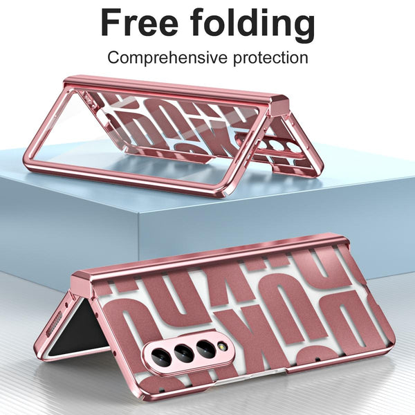 Rose Gold Foldable Electroplated Phone Case For Samsung Galaxy Z 4 5G With Hinge Cases Covers & Skins