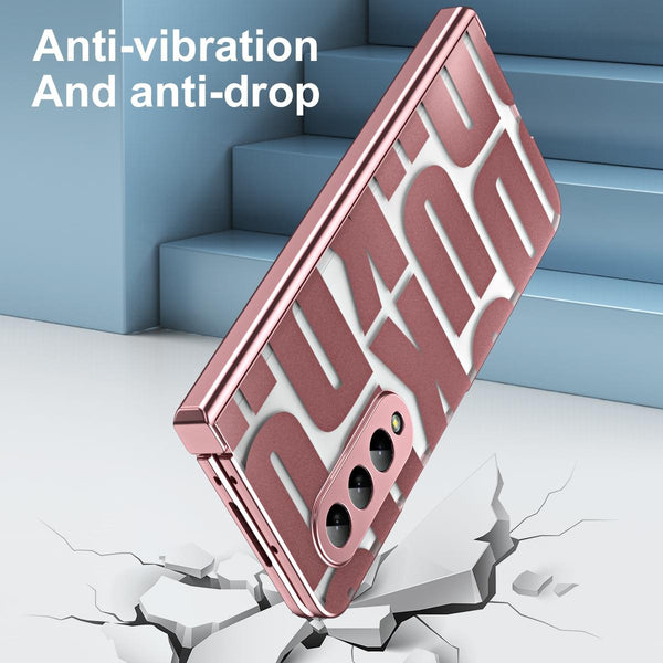 Rose Gold Foldable Electroplated Phone Case For Samsung Galaxy Z 4 5G With Hinge Cases Covers & Skins