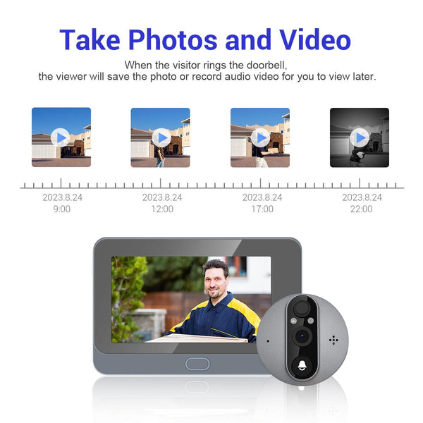Smart Wifi Door Viewer With Wide Angle Pir & Night Vision 1080P 4.3 Inch Dingdong Photo White Smart Doorbells