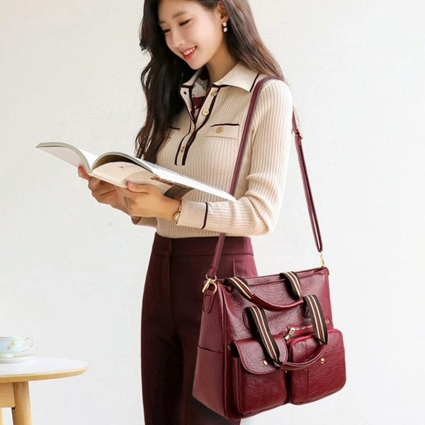 Large Capacity Messenger Handbag Multi Pocket Shoulder Middle Aged Mother Bag Brown Nappy Bags