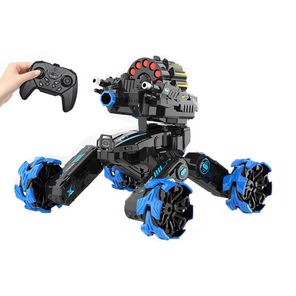 Remote Control Car With Soft Bomb Four Wheel Battle Blooming Tire Spray Blue Remote Controlled Toys