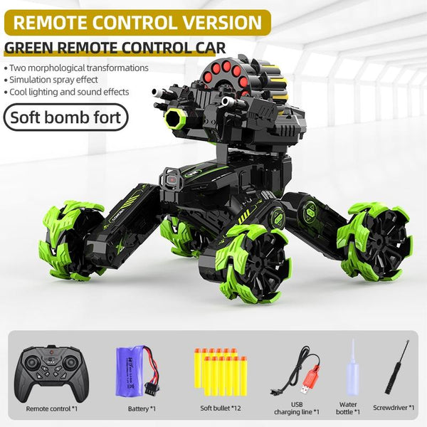 Remote Control Car With Soft Bomb Four Wheel Battle Blooming Tire Spray Blue Remote Controlled Toys