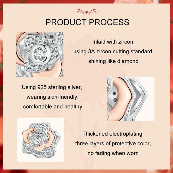 925 Sterling Silver Rose Gold Shining Beads Charms & Pendants