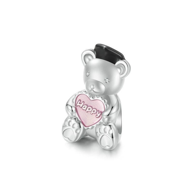 925 Sterling Silver Platinum Plated Happy Bear Heart Diy Beads Charms & Pendants