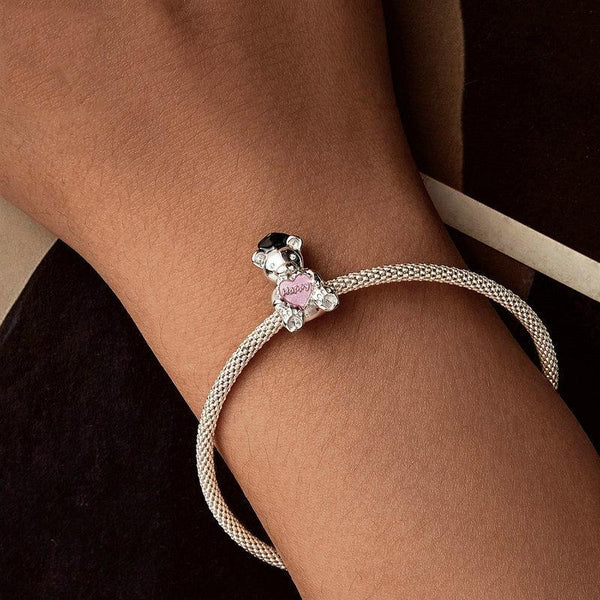 925 Sterling Silver Platinum Plated Happy Bear Heart Diy Beads Charms & Pendants