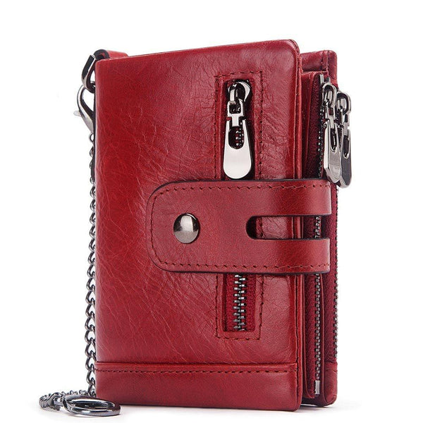 Men Rfid Leather Tri Fold Wallet Secure & Stylish Red Wallets