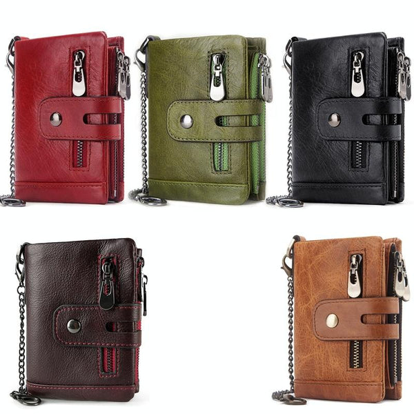 Men Rfid Leather Tri Fold Wallet Secure & Stylish Red Wallets