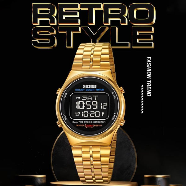 Waterproof Multifunctional Men Digital Watch Luminous Stainless Steel 30M Rose Gold White Watches