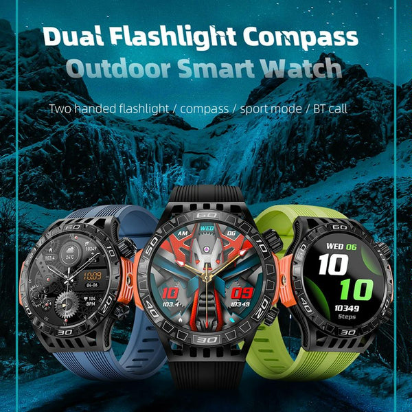 1.46 Inch Ip68 Waterproof Sos Flashlight Bluetooth Smart Watch Black Smart Watches