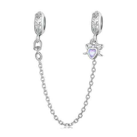925 Sterling Silver Platinum Opal Bow Safety Chain Charms & Pendants