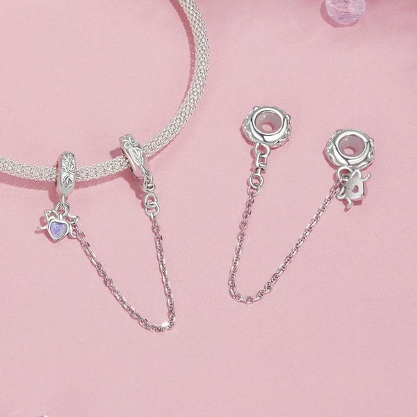 925 Sterling Silver Platinum Opal Bow Safety Chain Charms & Pendants