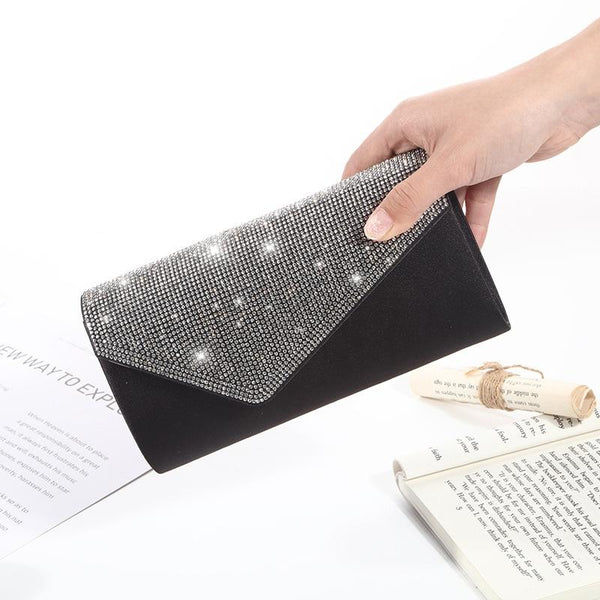 Black Rhinestone Shoulder Bag For Dinner & Cosmetics Women's Bags & Handbags