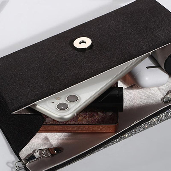 Black Rhinestone Shoulder Bag For Dinner & Cosmetics Women's Bags & Handbags