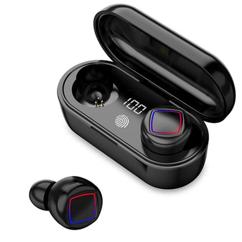 Wireless Fingerprint Touch With Led Display And Charging Case Black Earbuds