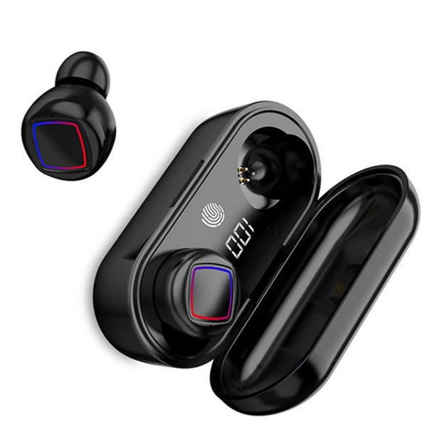 Wireless Fingerprint Touch With Led Display And Charging Case Black Earbuds