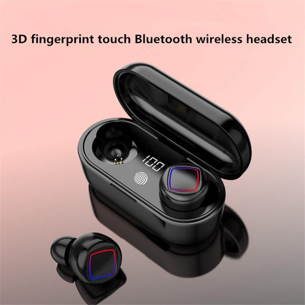 Wireless Fingerprint Touch With Led Display And Charging Case Black Earbuds