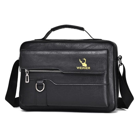 Leather Men Shoulder Bag Business Laptop Case Retro Design Black Bags