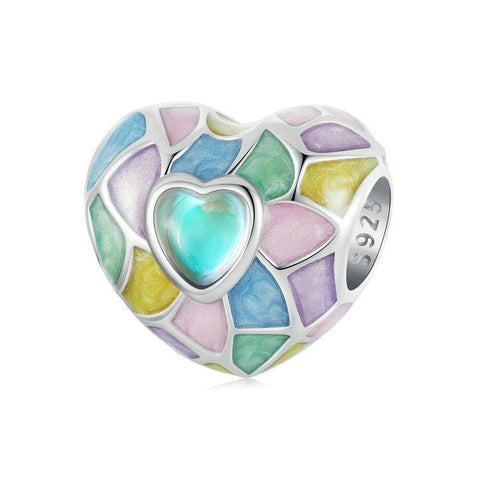 925 Sterling Silver Neon Love Heart Diy Beads Plated Charms & Pendants