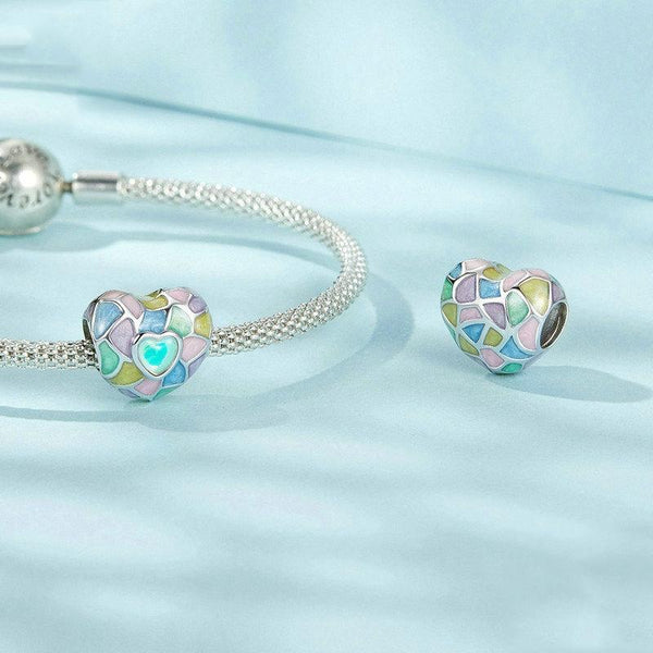 925 Sterling Silver Neon Love Heart Diy Beads Plated Charms & Pendants